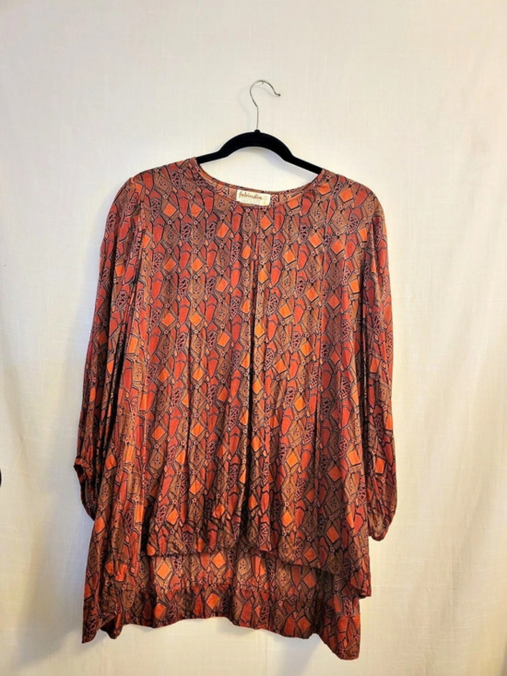 Vintage Fabindia Geometric Tunic in Orange & Brown Size XL